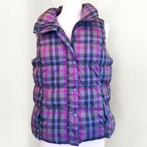 Puffer Fleece Lined Vest - Grey & Purple Plaid XS